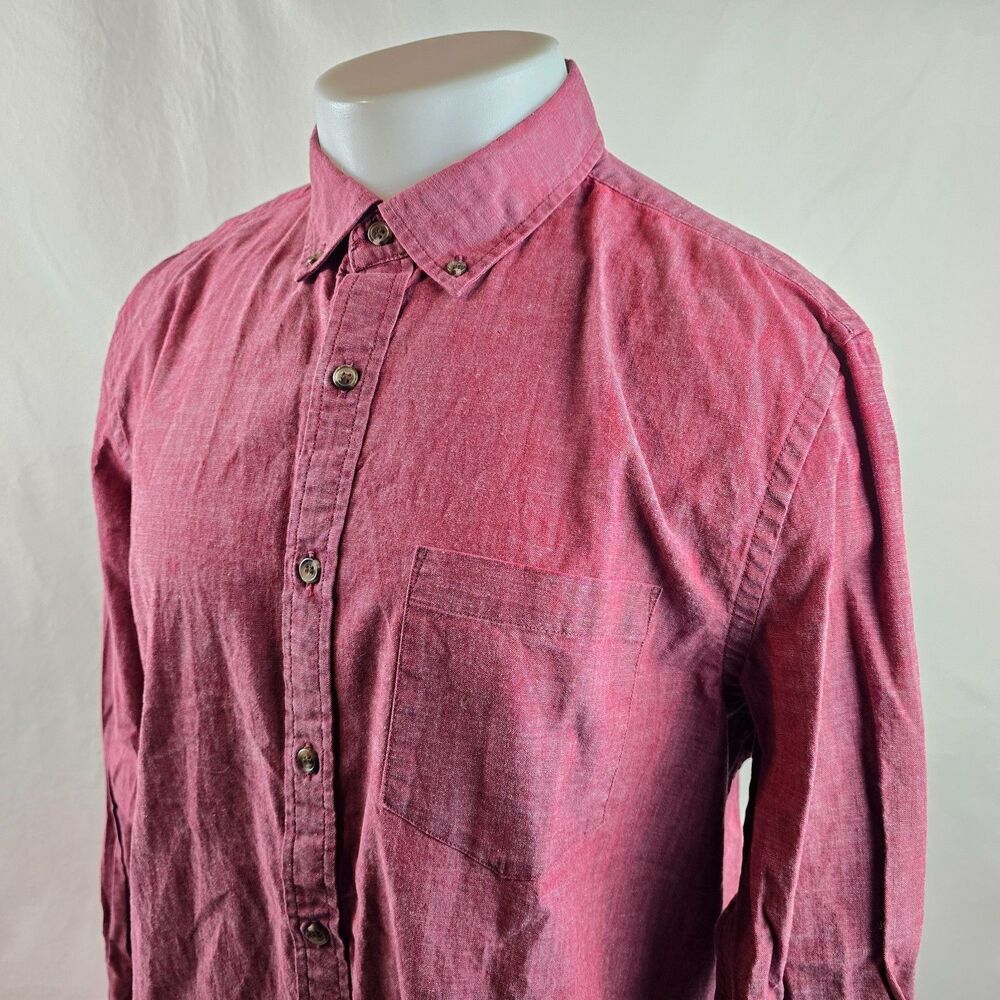 Banana Republic Shirt Men Large Red Solid Button Up Untucked Fit Chambray Preppy - Picture 4 of 9